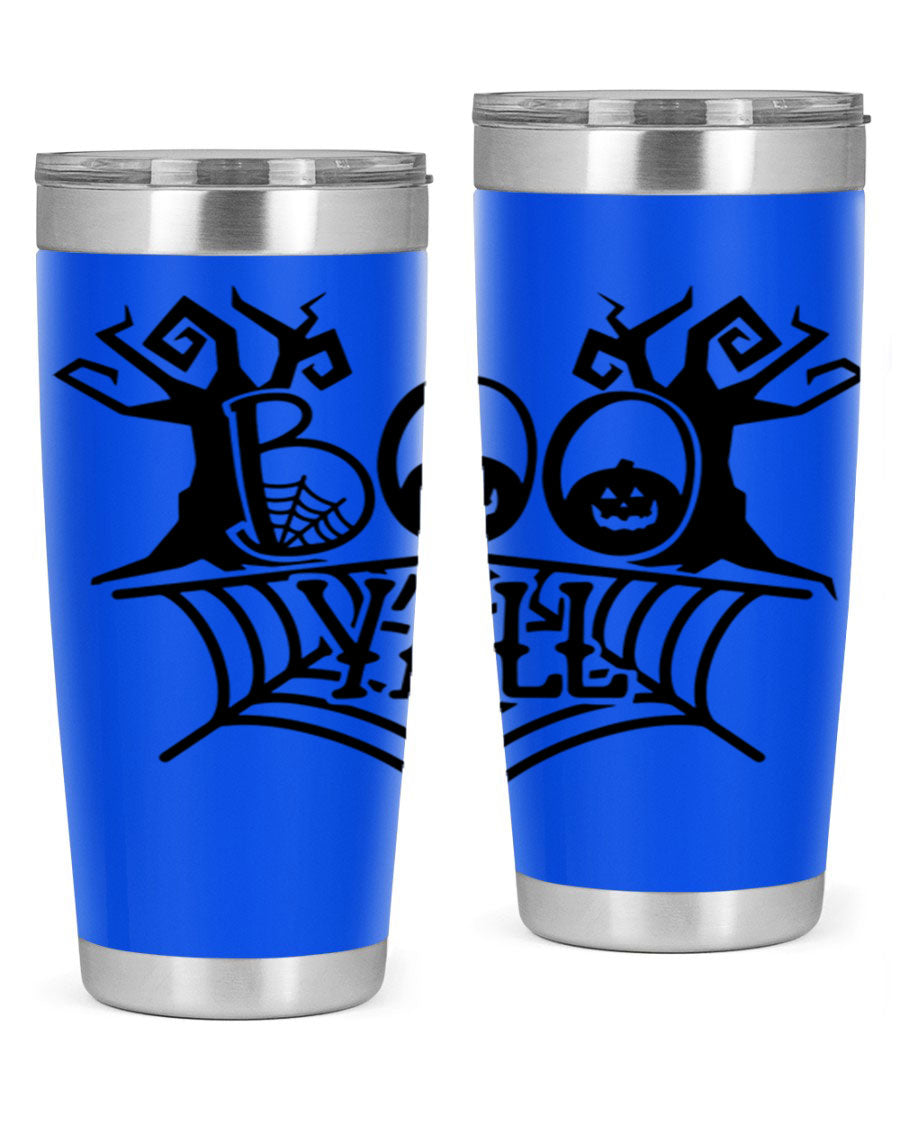 Boo Y'all 86# Halloween Tumbler in 20oz and 30oz sizes, featuring a double wall vacuum stainless steel design with a festive Halloween theme.