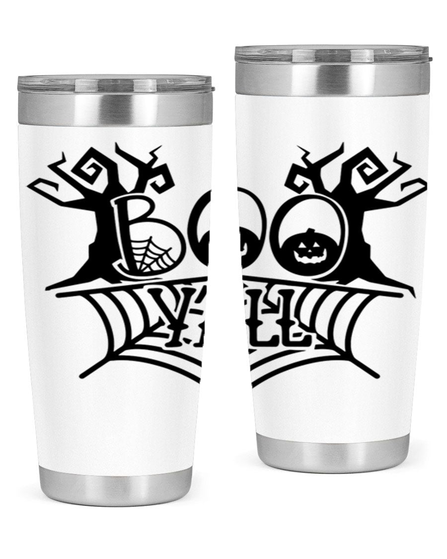 Boo Y'all 86# Halloween Tumbler in 20oz and 30oz sizes, featuring a double wall vacuum stainless steel design with a festive Halloween theme.