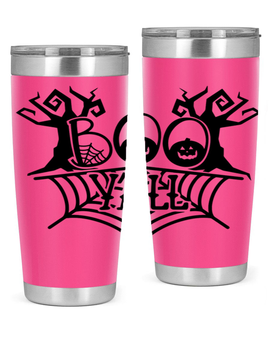 Boo Y'all 86# Halloween Tumbler in 20oz and 30oz sizes, featuring a double wall vacuum stainless steel design with a festive Halloween theme.