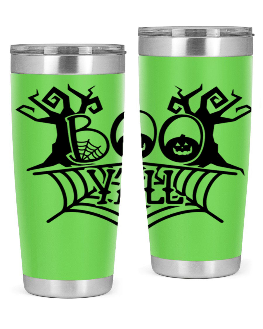 Boo Y'all 86# Halloween Tumbler in 20oz and 30oz sizes, featuring a double wall vacuum stainless steel design with a festive Halloween theme.