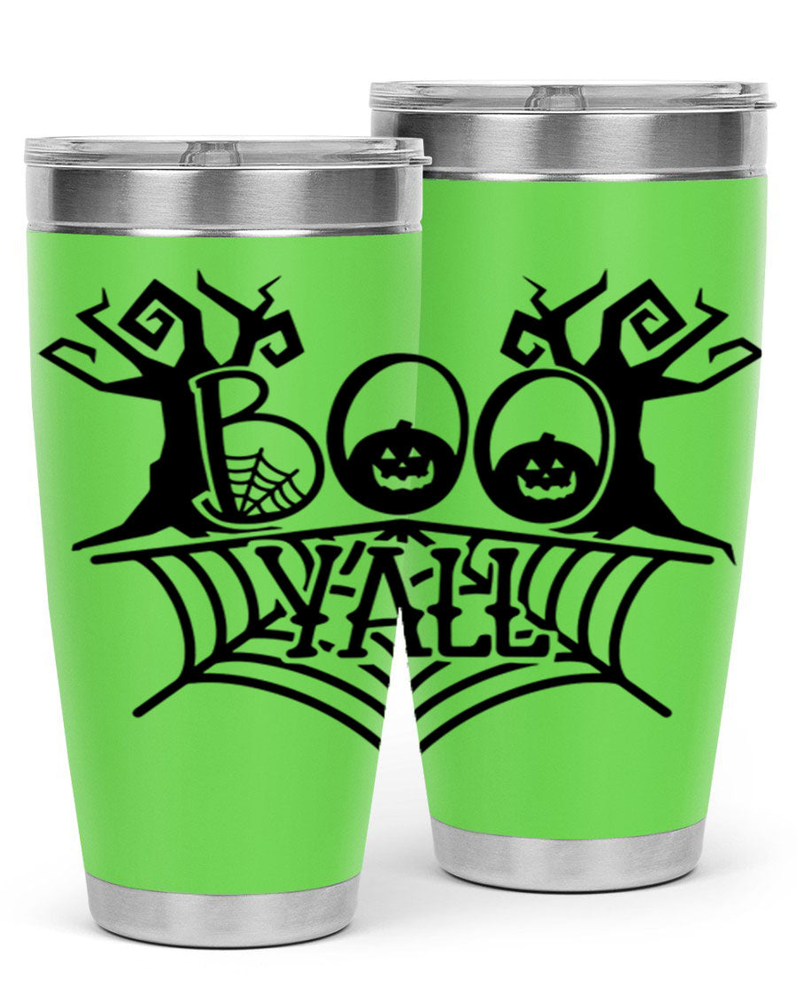 Boo Y'all 86# Halloween Tumbler in 20oz and 30oz sizes, featuring a double wall vacuum stainless steel design with a festive Halloween theme.