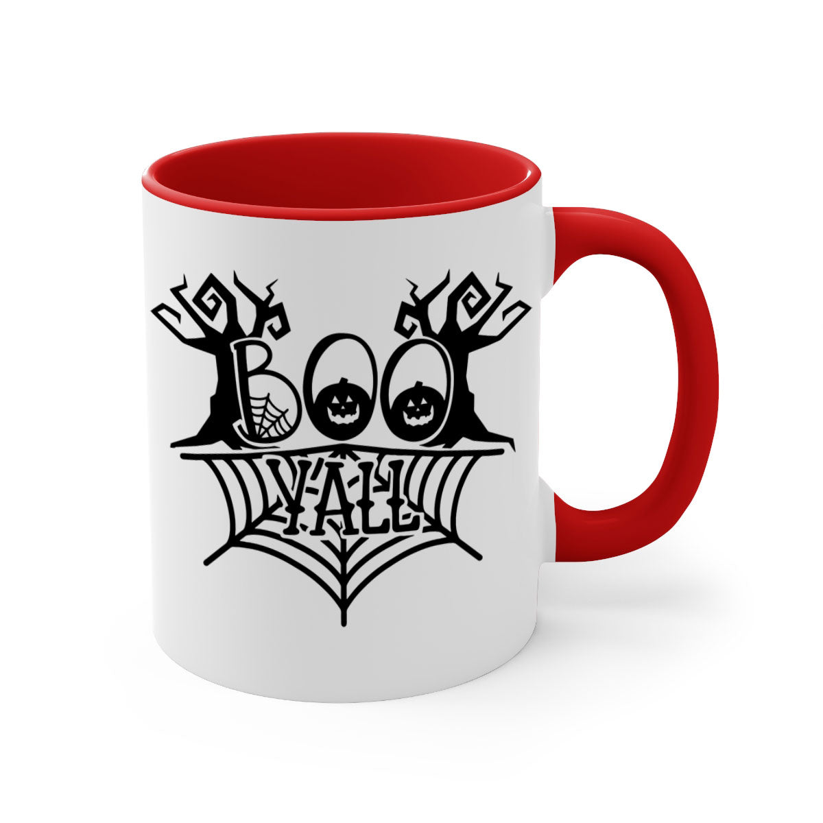 Boo Yall 86# Halloween Mug with colorful handle and glossy finish, perfect for coffee and tea.