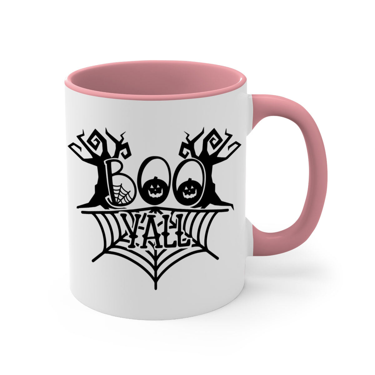 Boo Yall 86# Halloween Mug with colorful handle and glossy finish, perfect for coffee and tea.