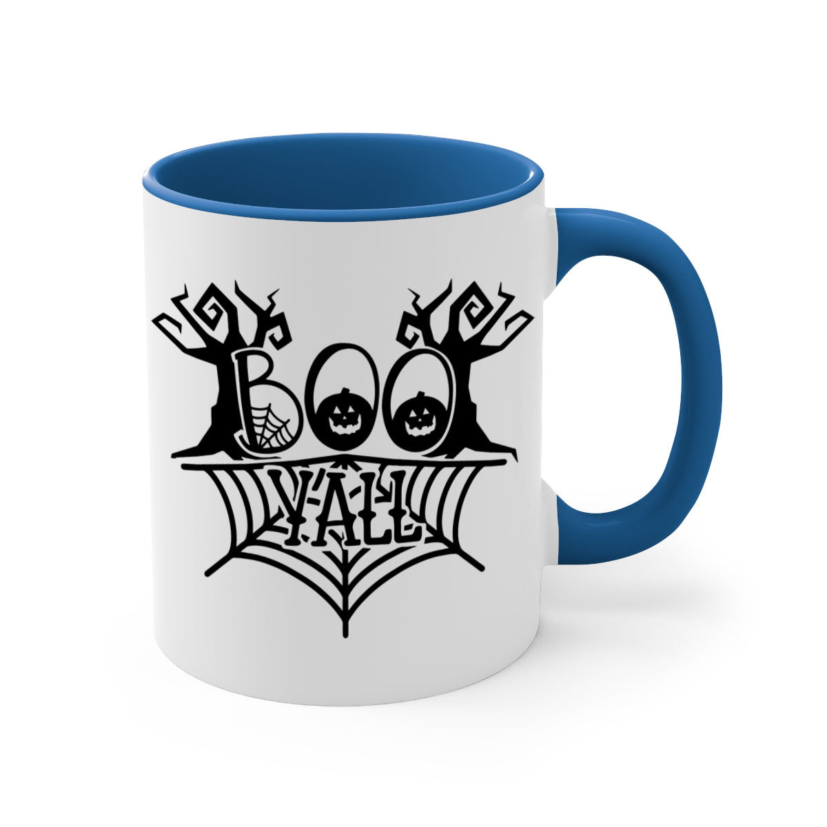 Boo Yall 86# Halloween Mug with colorful handle and glossy finish, perfect for coffee and tea.