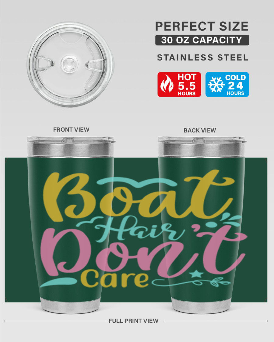 BOAT HAIR DONT CARE Style 68# tumbler in stainless steel with a vibrant design, perfect for summer drinks.