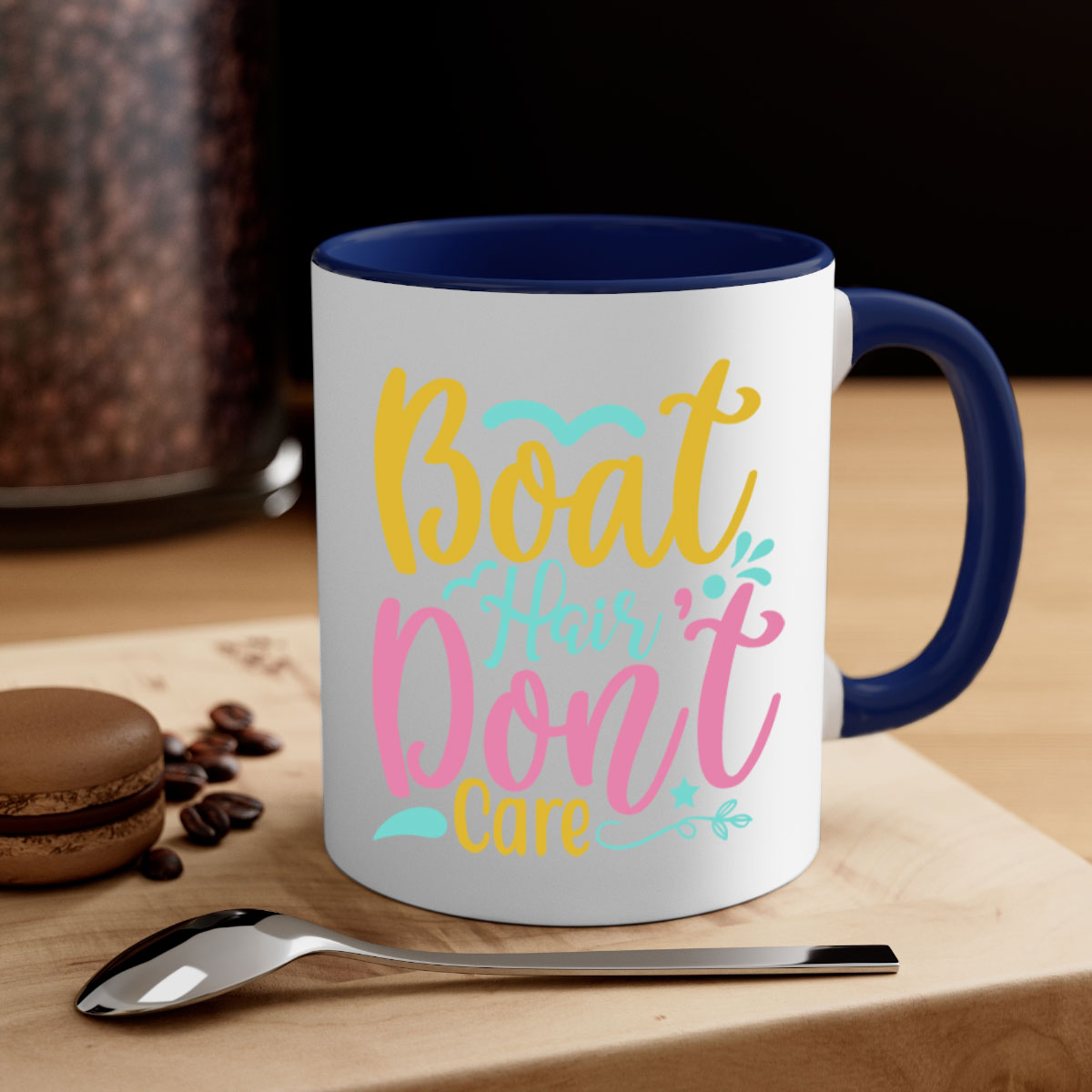 BOAT HAIR DONT CARE Style 68# mug featuring a two-tone design with a colored handle and glossy finish, available in multiple colors.