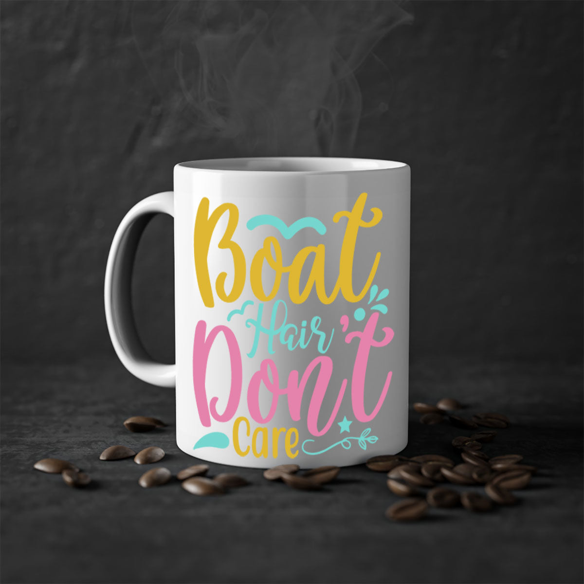 BOAT HAIR DONT CARE Style 68# mug featuring a two-tone design with a colored handle and glossy finish, available in multiple colors.