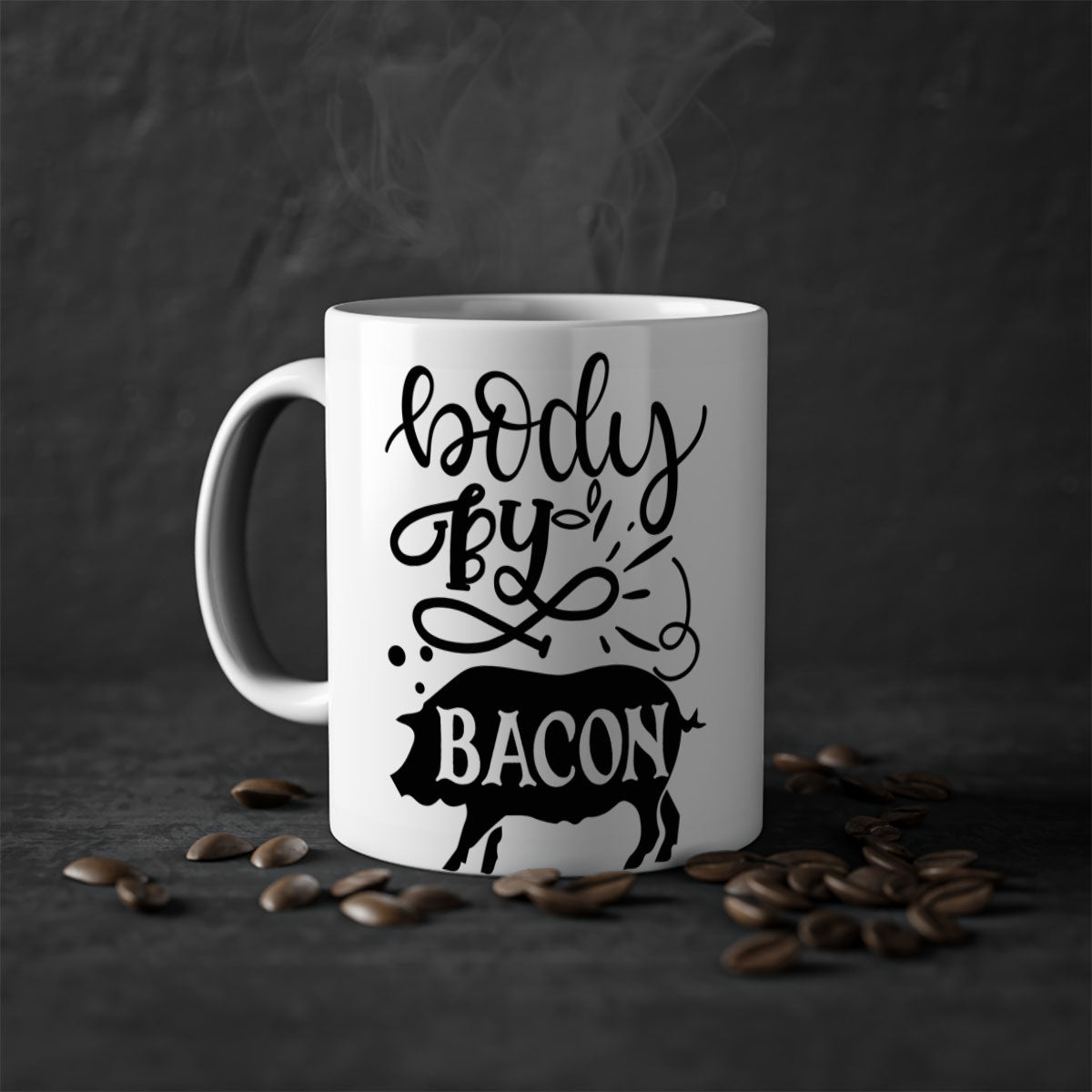 Body by Bacon 119# kitchen mug with a glossy finish, featuring a colored handle and interior, available in multiple colors.