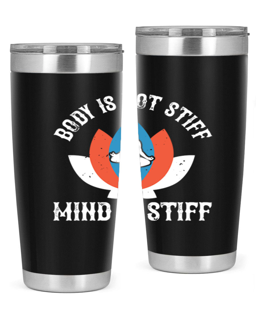 20oz stainless steel tumbler with motivational yoga quote, double wall vacuum insulation, and drink-thru lid.