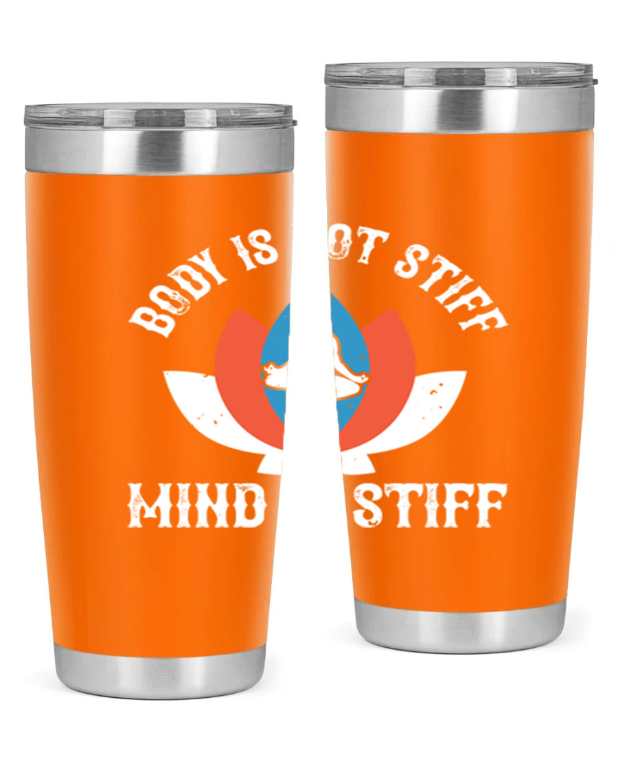 20oz stainless steel tumbler with motivational yoga quote, double wall vacuum insulation, and drink-thru lid.