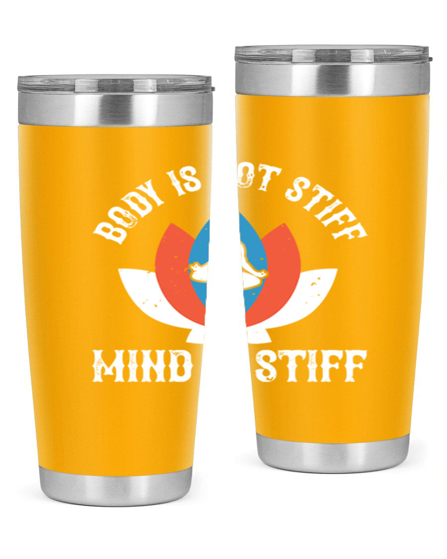 20oz stainless steel tumbler with motivational yoga quote, double wall vacuum insulation, and drink-thru lid.