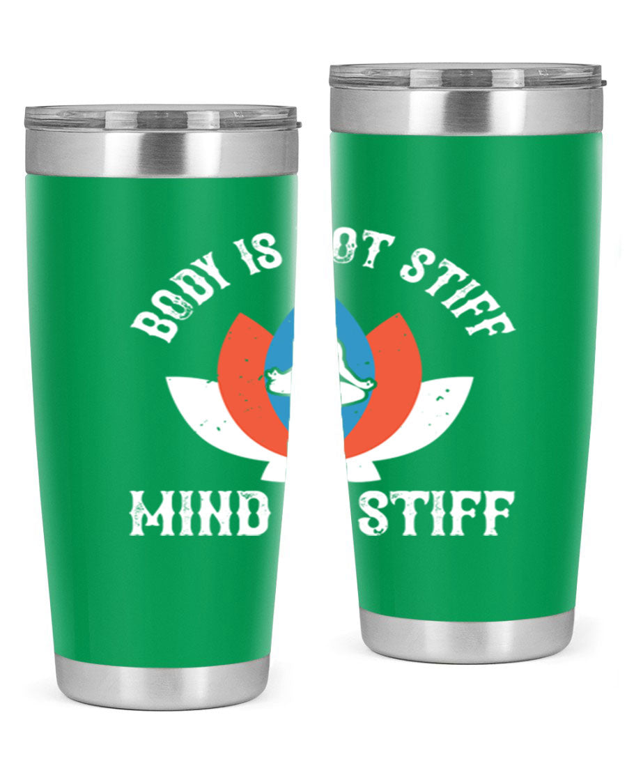 20oz stainless steel tumbler with motivational yoga quote, double wall vacuum insulation, and drink-thru lid.