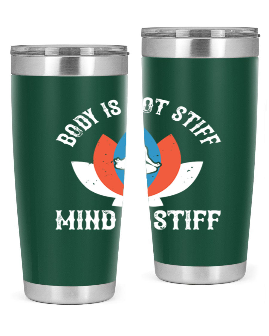 20oz stainless steel tumbler with motivational yoga quote, double wall vacuum insulation, and drink-thru lid.