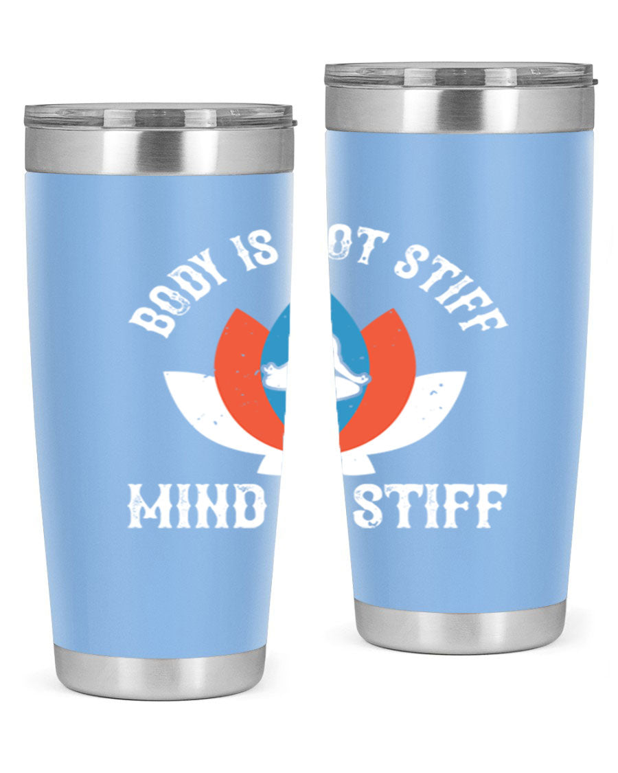 20oz stainless steel tumbler with motivational yoga quote, double wall vacuum insulation, and drink-thru lid.