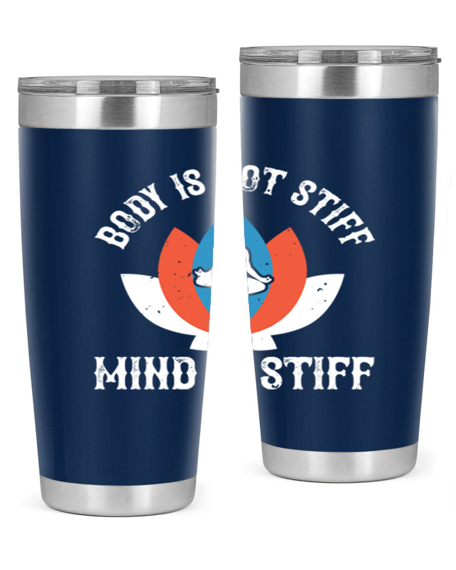 20oz stainless steel tumbler with motivational yoga quote, double wall vacuum insulation, and drink-thru lid.