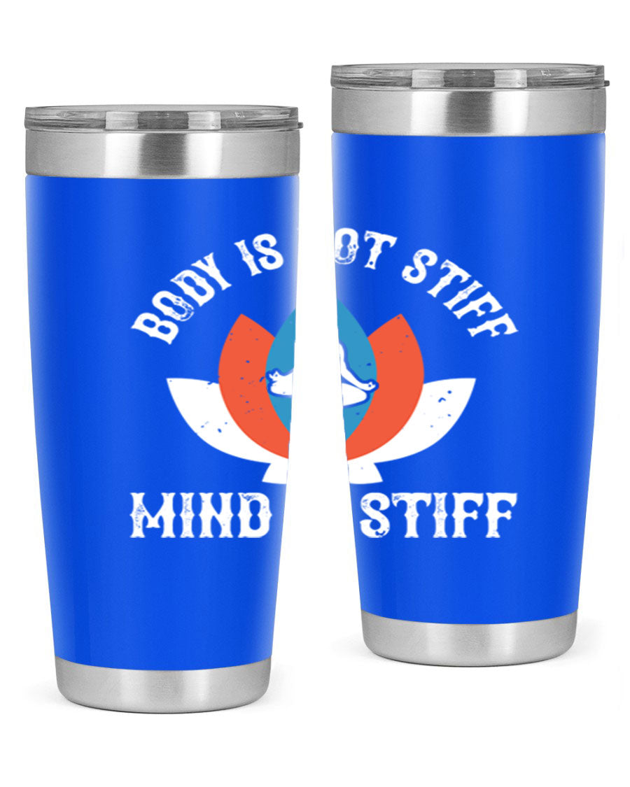 20oz stainless steel tumbler with motivational yoga quote, double wall vacuum insulation, and drink-thru lid.