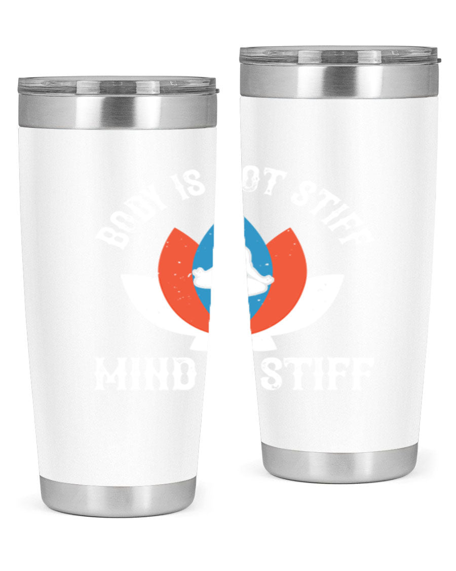 20oz stainless steel tumbler with motivational yoga quote, double wall vacuum insulation, and drink-thru lid.