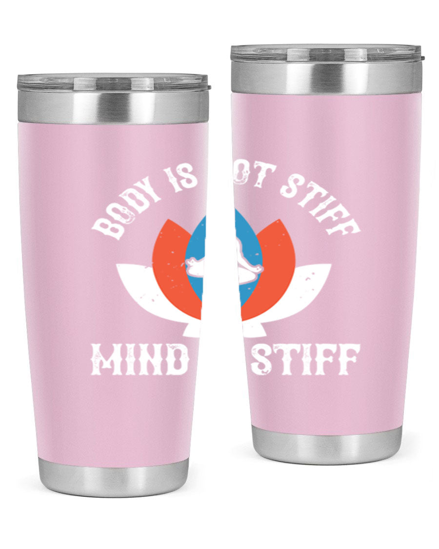 20oz stainless steel tumbler with motivational yoga quote, double wall vacuum insulation, and drink-thru lid.