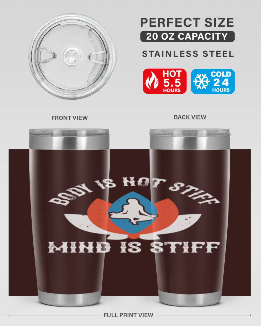 20oz stainless steel tumbler with motivational yoga quote, double wall vacuum insulation, and drink-thru lid.