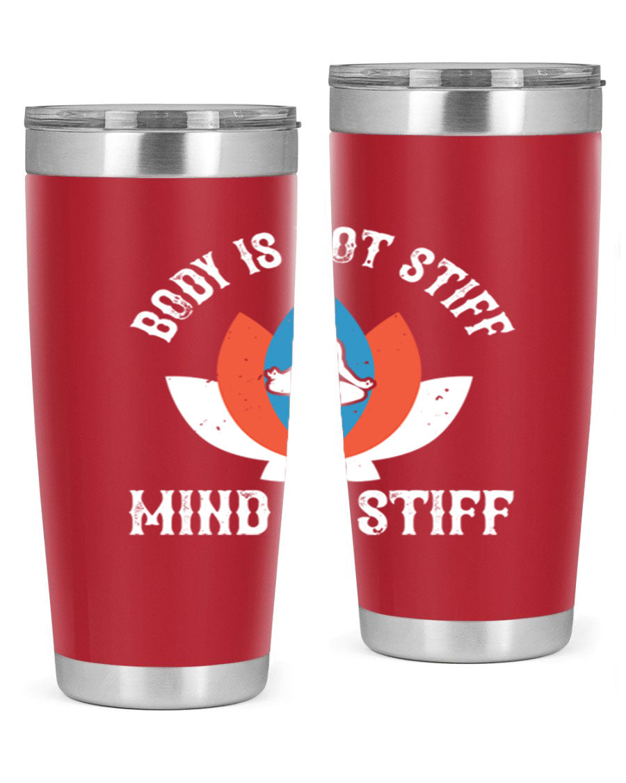 20oz stainless steel tumbler with motivational yoga quote, double wall vacuum insulation, and drink-thru lid.