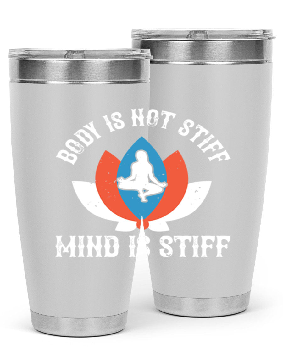 20oz stainless steel tumbler with motivational yoga quote, double wall vacuum insulation, and drink-thru lid.