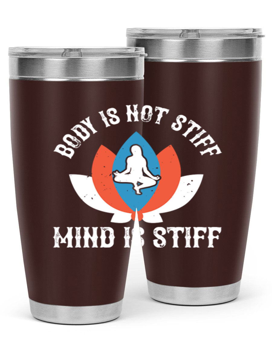 20oz stainless steel tumbler with motivational yoga quote, double wall vacuum insulation, and drink-thru lid.