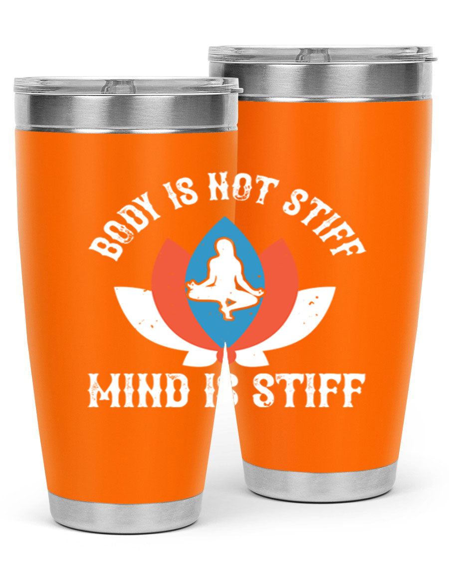 20oz stainless steel tumbler with motivational yoga quote, double wall vacuum insulation, and drink-thru lid.