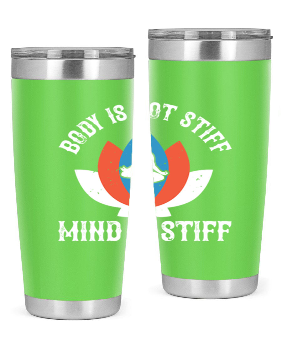 20oz stainless steel tumbler with motivational yoga quote, double wall vacuum insulation, and drink-thru lid.