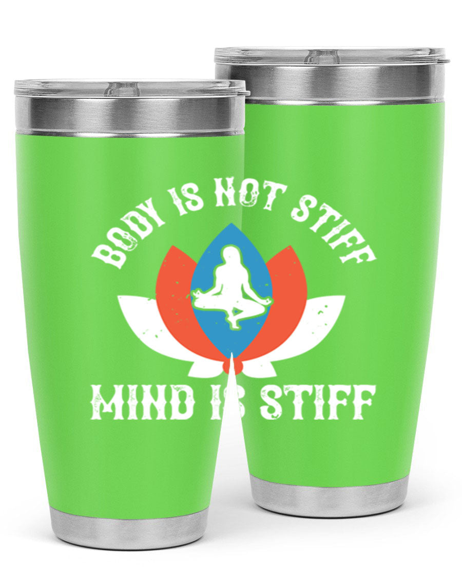 20oz stainless steel tumbler with motivational yoga quote, double wall vacuum insulation, and drink-thru lid.