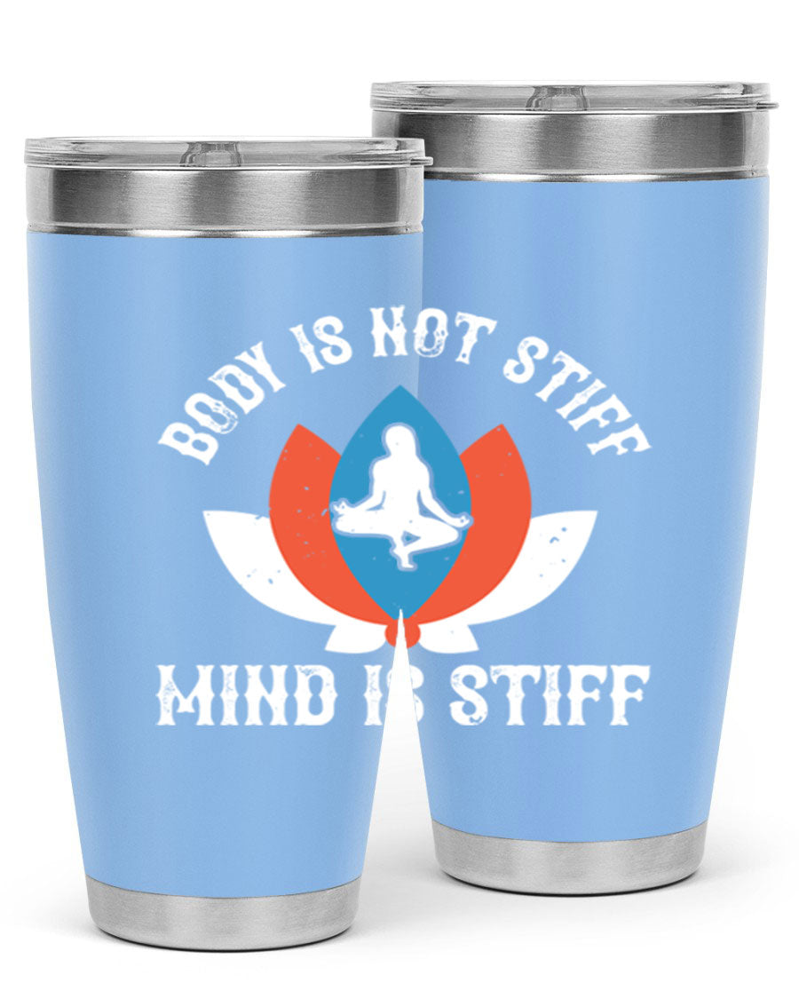 20oz stainless steel tumbler with motivational yoga quote, double wall vacuum insulation, and drink-thru lid.