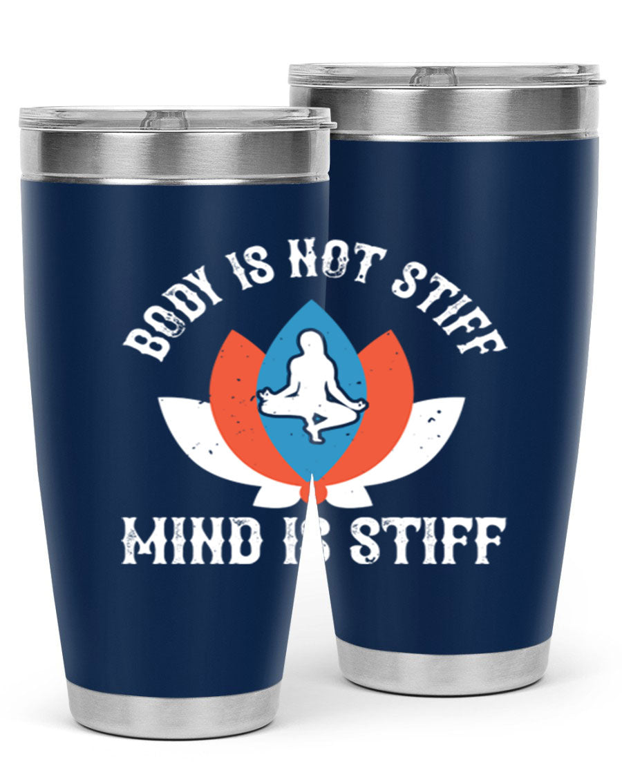 20oz stainless steel tumbler with motivational yoga quote, double wall vacuum insulation, and drink-thru lid.