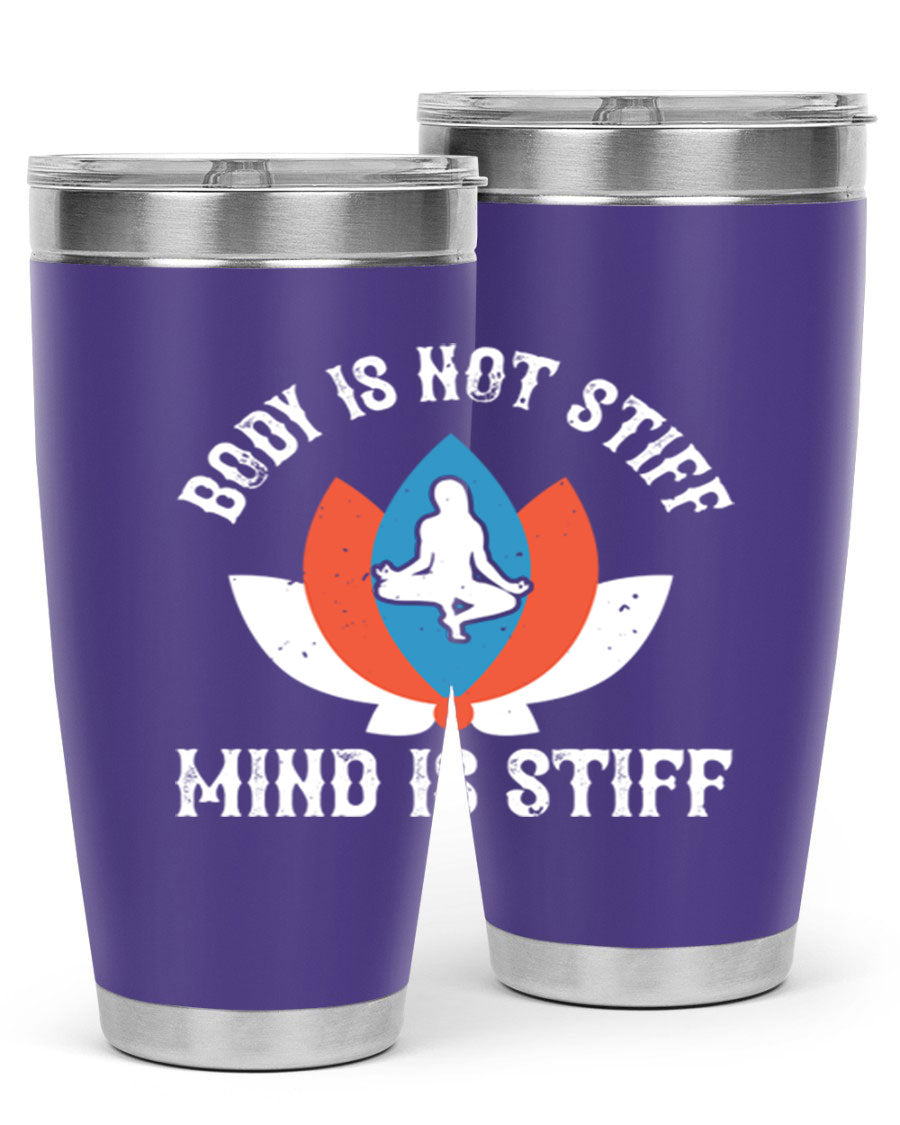 20oz stainless steel tumbler with motivational yoga quote, double wall vacuum insulation, and drink-thru lid.