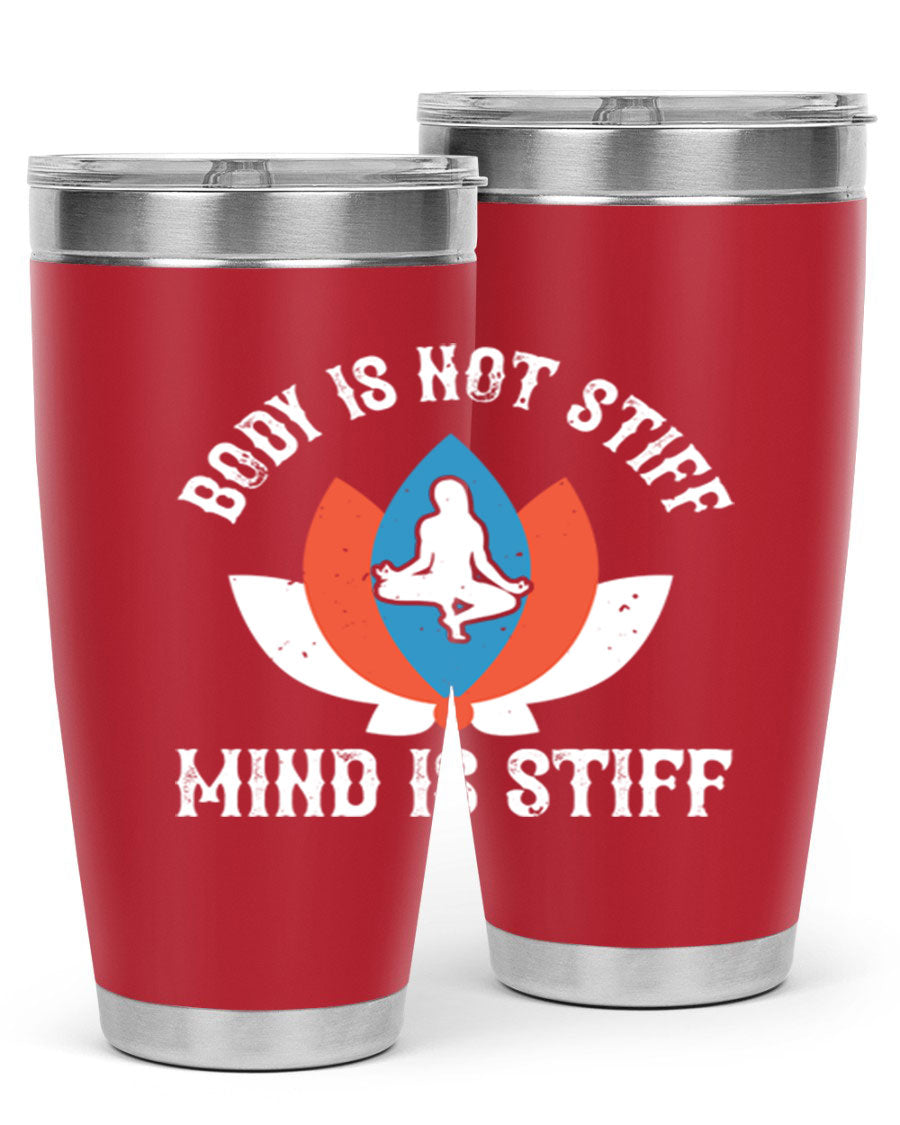 20oz stainless steel tumbler with motivational yoga quote, double wall vacuum insulation, and drink-thru lid.