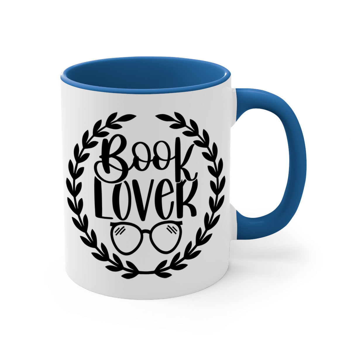 A stylish two-tone Book Lover Mug with a colored handle and glossy finish, available in multiple colors and sizes.