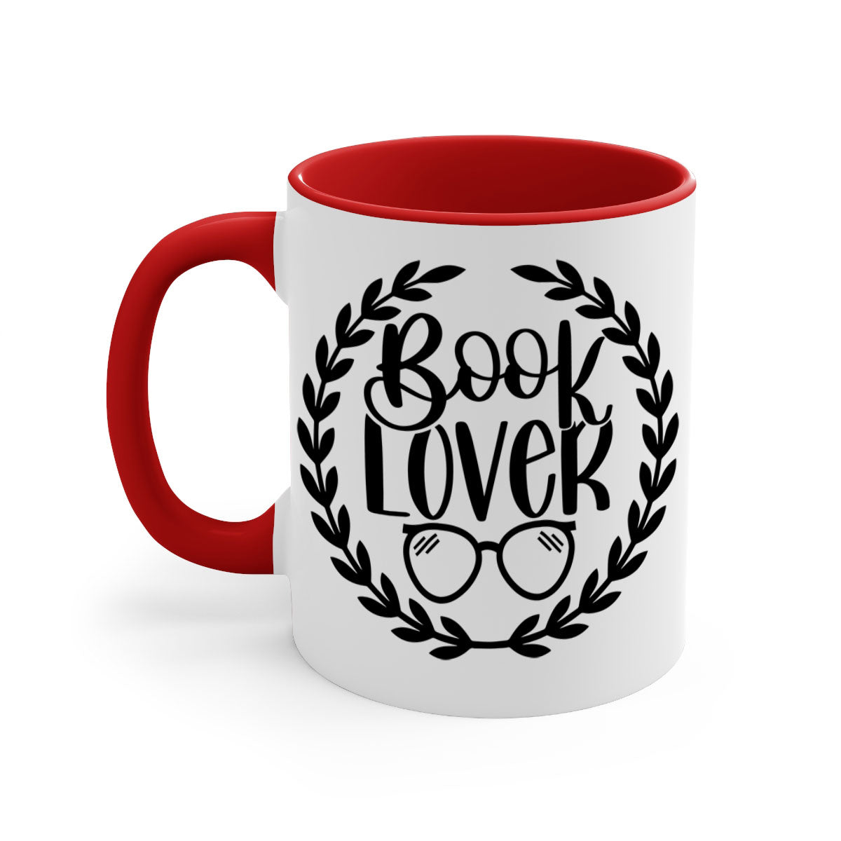 A stylish two-tone Book Lover Mug with a colored handle and glossy finish, available in multiple colors and sizes.