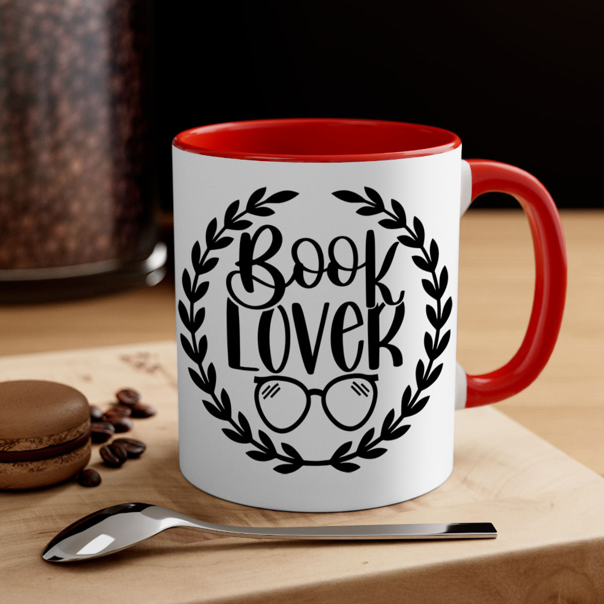 A stylish two-tone Book Lover Mug with a colored handle and glossy finish, available in multiple colors and sizes.