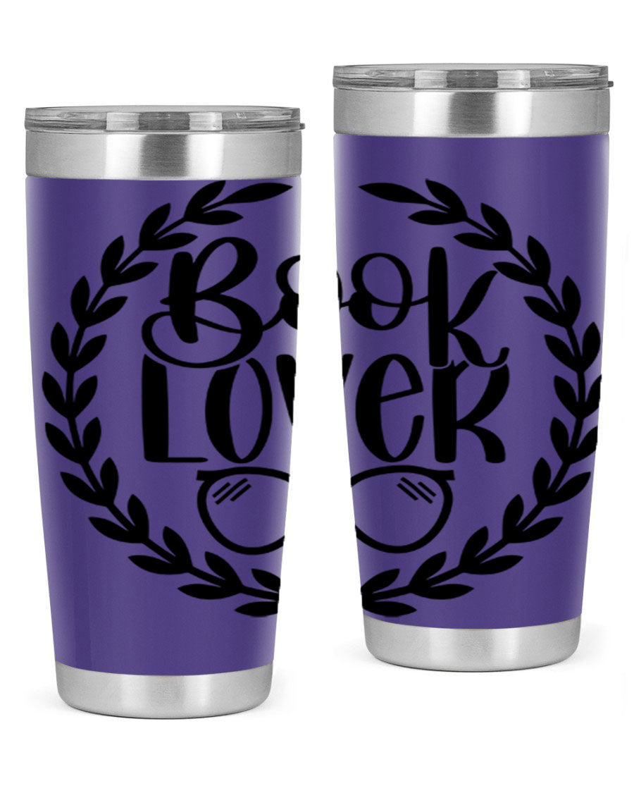 A stylish Book Lover 51# Tumbler made of double wall vacuum stainless steel, featuring a drink-thru lid, perfect for keeping beverages hot or cold.