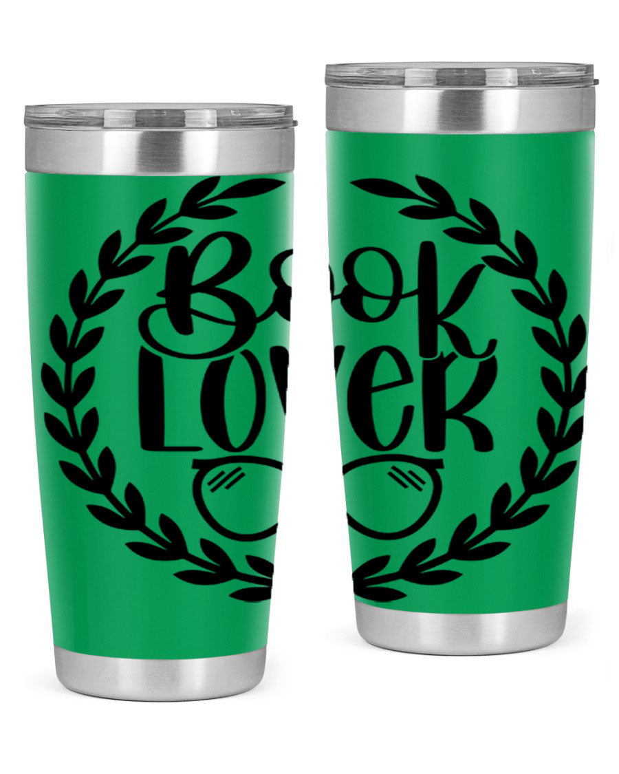 A stylish Book Lover 51# Tumbler made of double wall vacuum stainless steel, featuring a drink-thru lid, perfect for keeping beverages hot or cold.