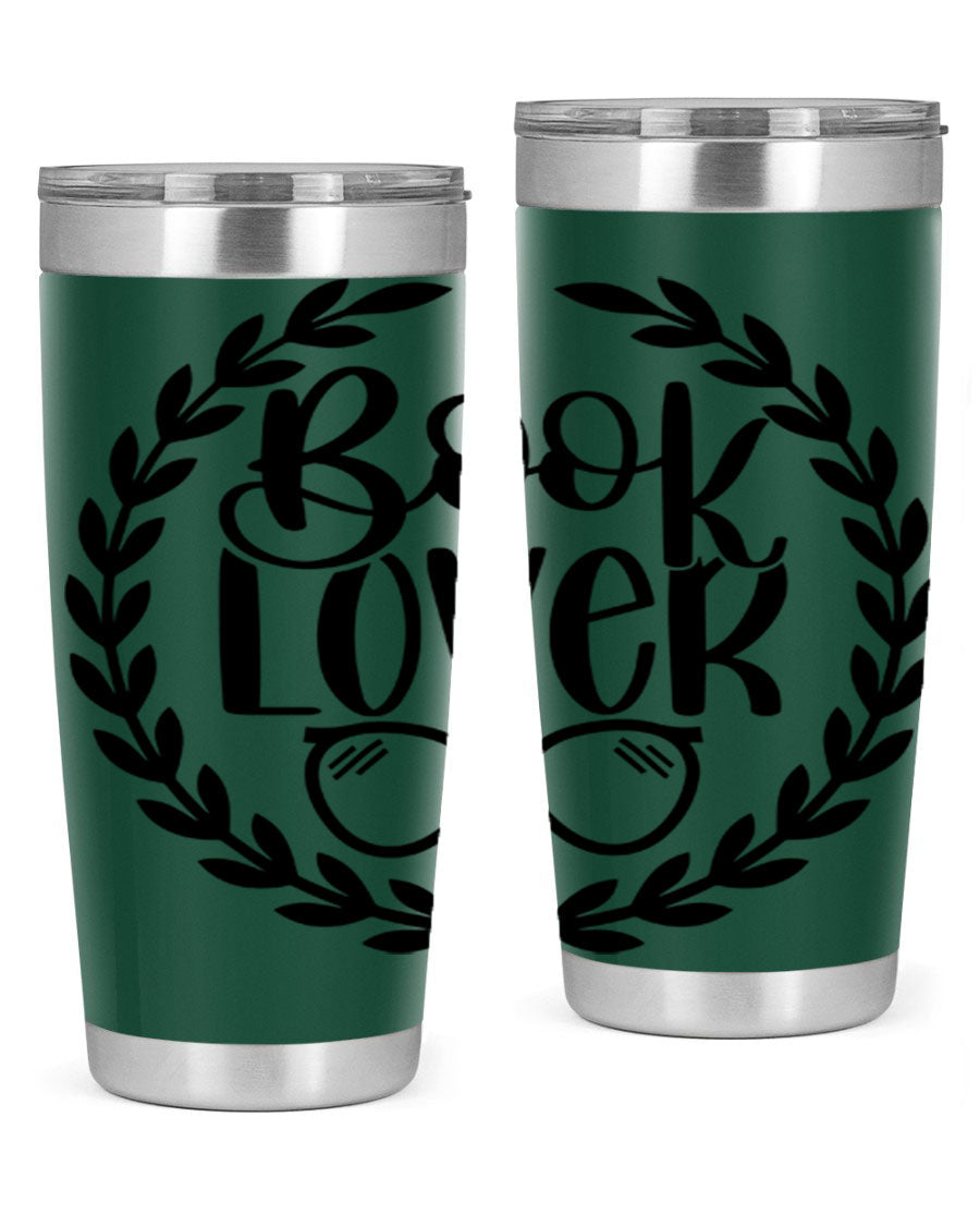 A stylish Book Lover 51# Tumbler made of double wall vacuum stainless steel, featuring a drink-thru lid, perfect for keeping beverages hot or cold.