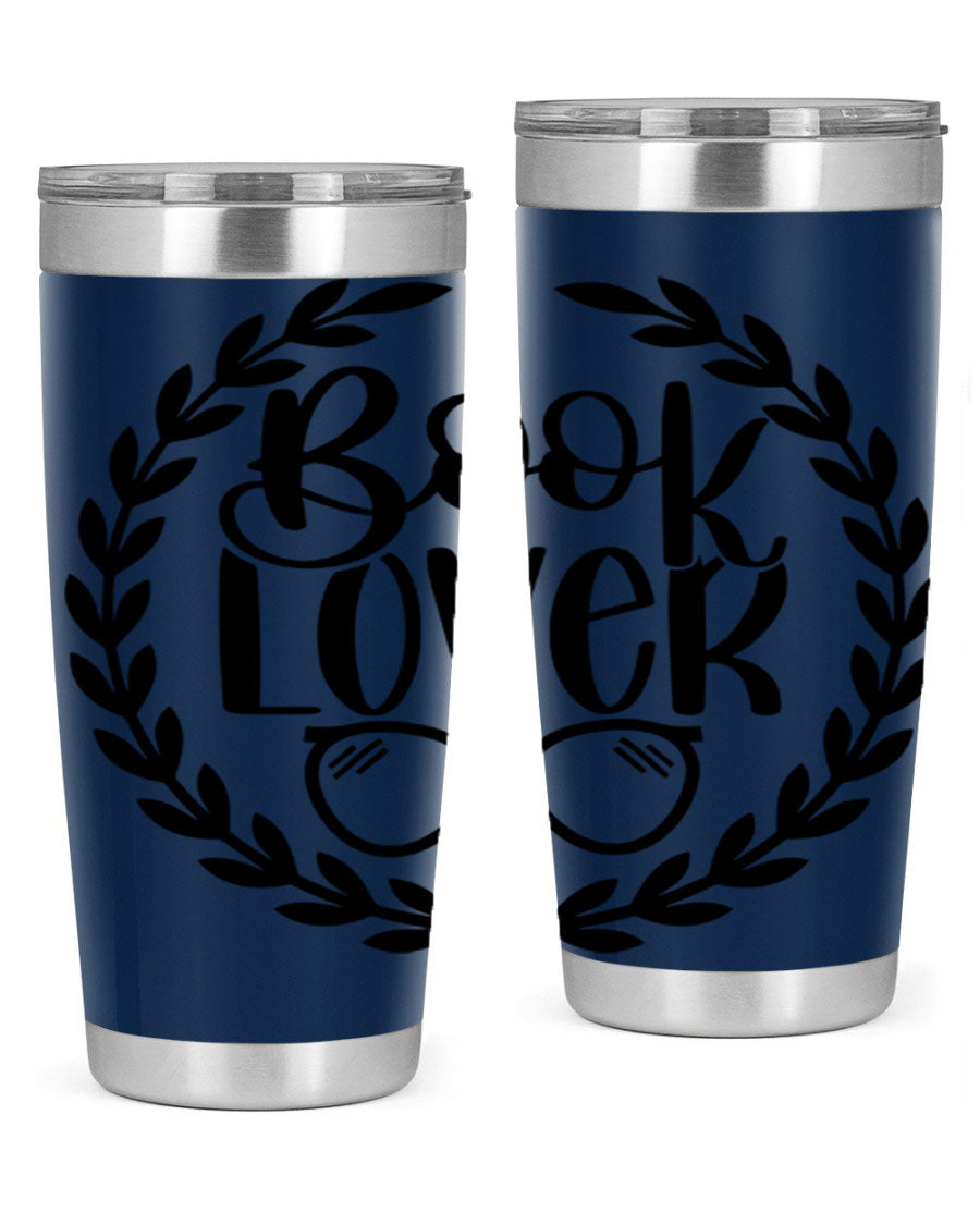 A stylish Book Lover 51# Tumbler made of double wall vacuum stainless steel, featuring a drink-thru lid, perfect for keeping beverages hot or cold.