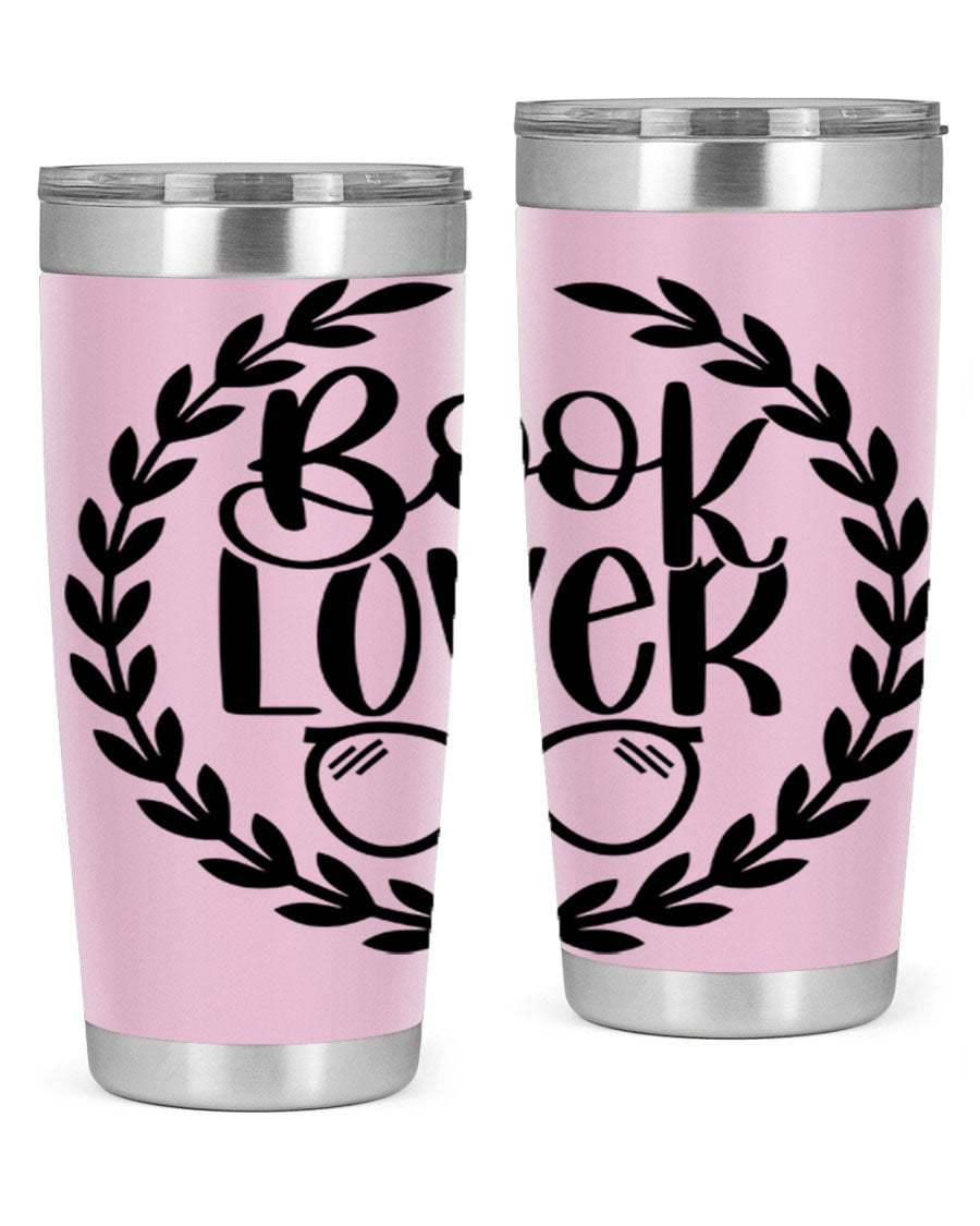 A stylish Book Lover 51# Tumbler made of double wall vacuum stainless steel, featuring a drink-thru lid, perfect for keeping beverages hot or cold.