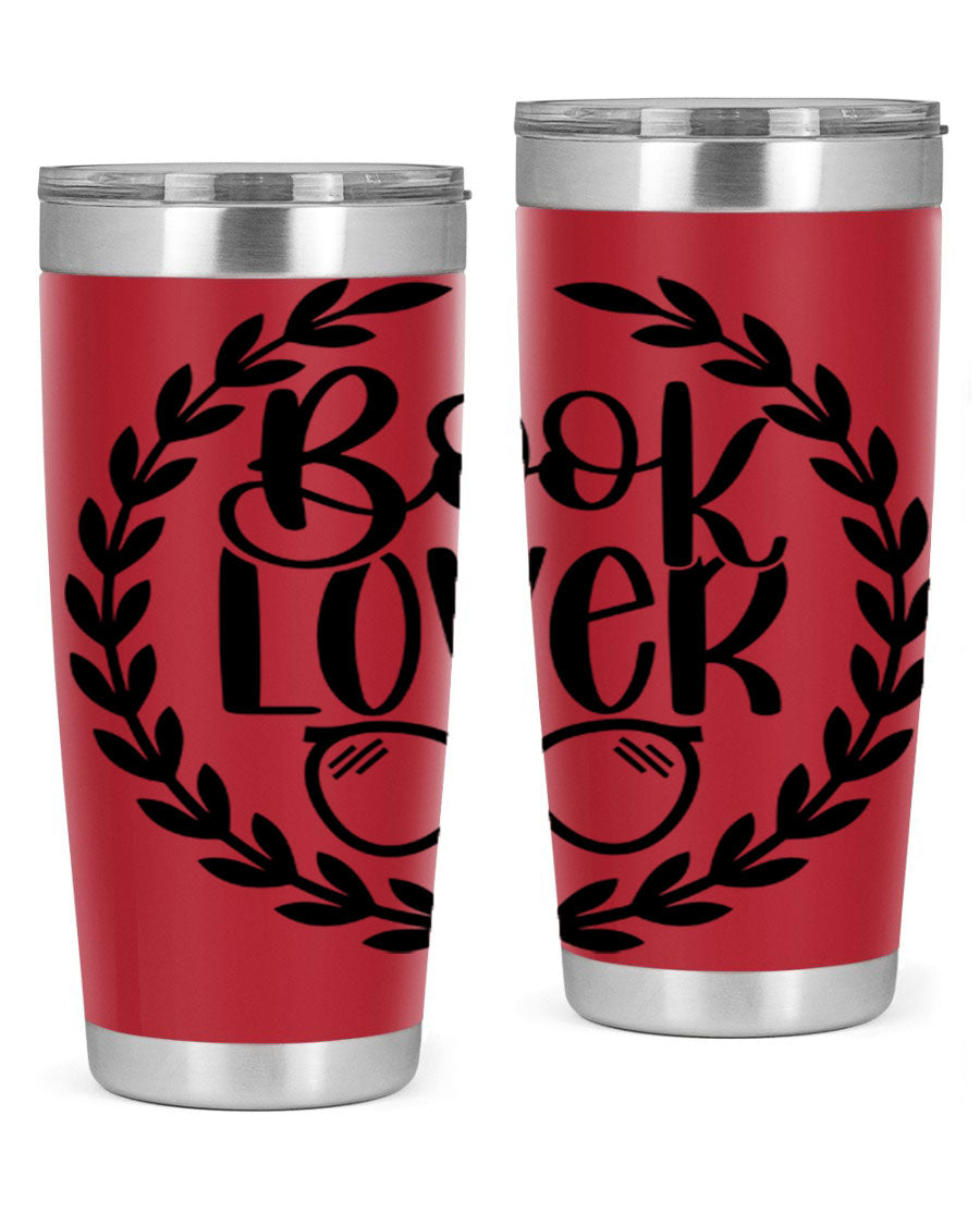 A stylish Book Lover 51# Tumbler made of double wall vacuum stainless steel, featuring a drink-thru lid, perfect for keeping beverages hot or cold.