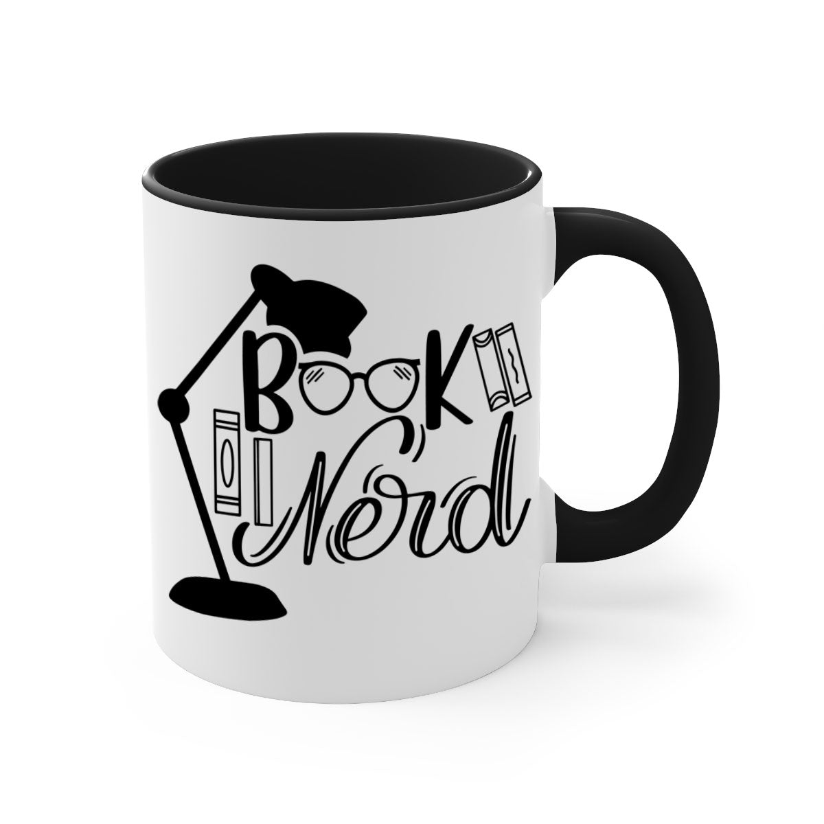 A stylish Book Nerd Mug featuring a two-tone design with a colored handle and glossy finish, perfect for coffee and tea lovers.