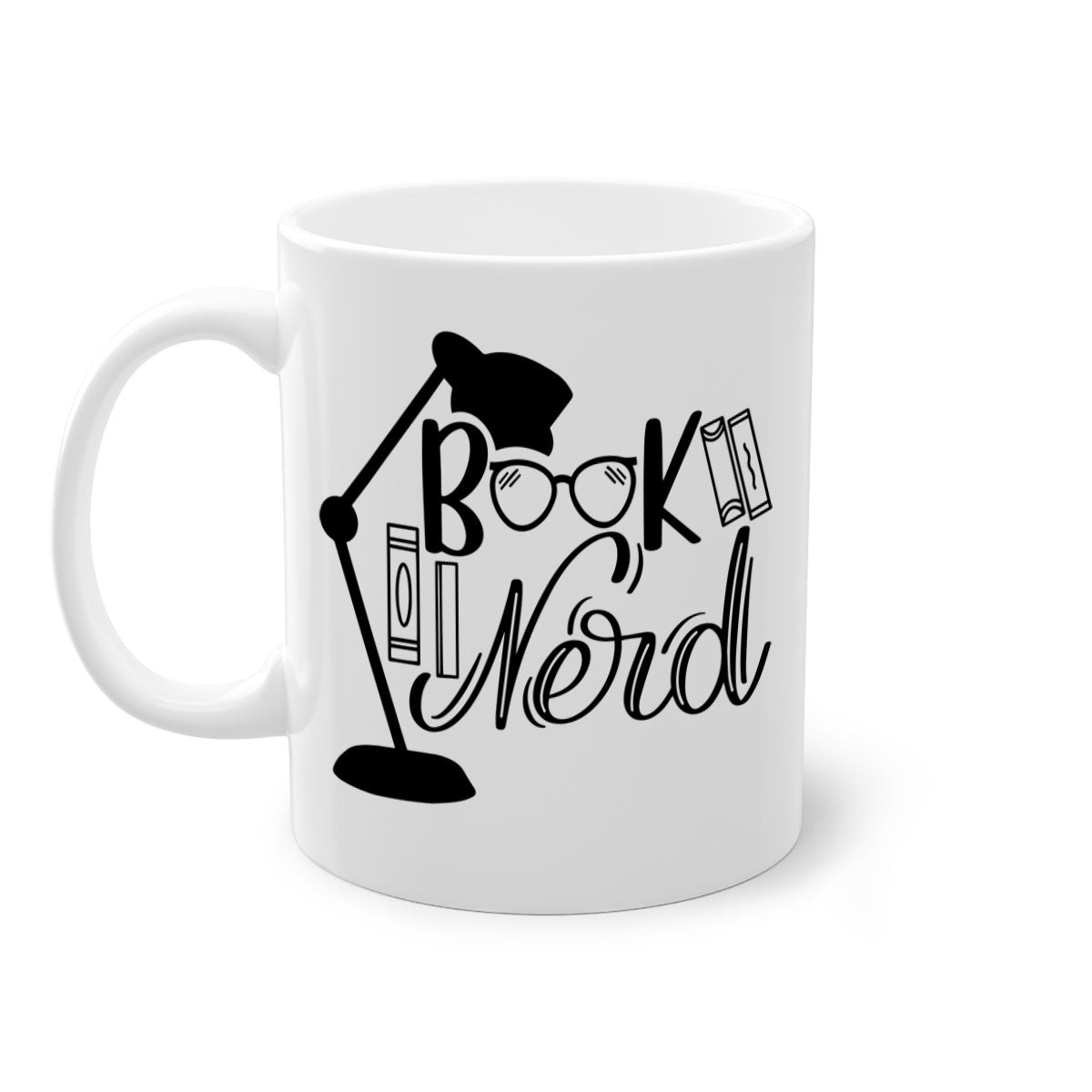 A stylish Book Nerd Mug featuring a two-tone design with a colored handle and glossy finish, perfect for coffee and tea lovers.