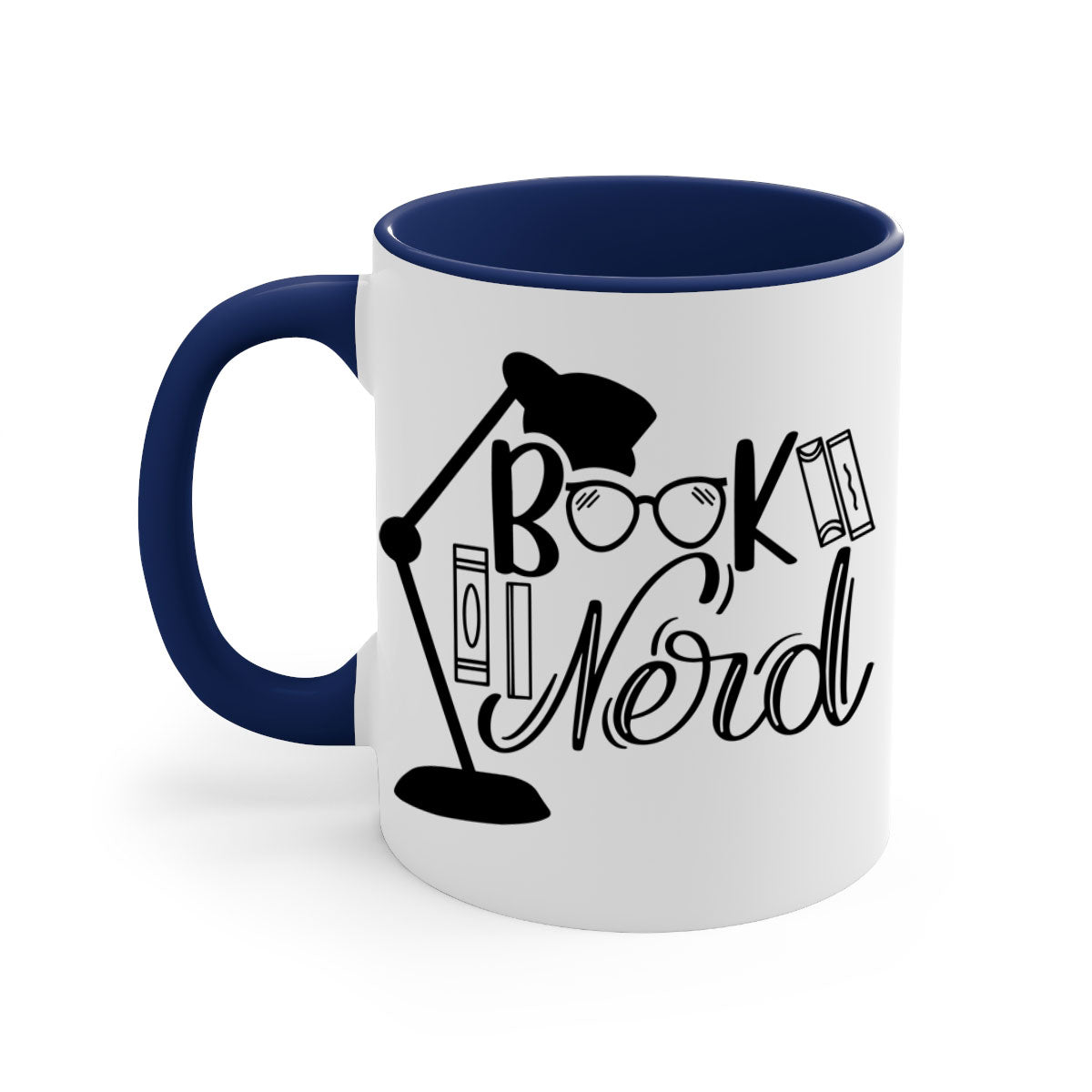 A stylish Book Nerd Mug featuring a two-tone design with a colored handle and glossy finish, perfect for coffee and tea lovers.