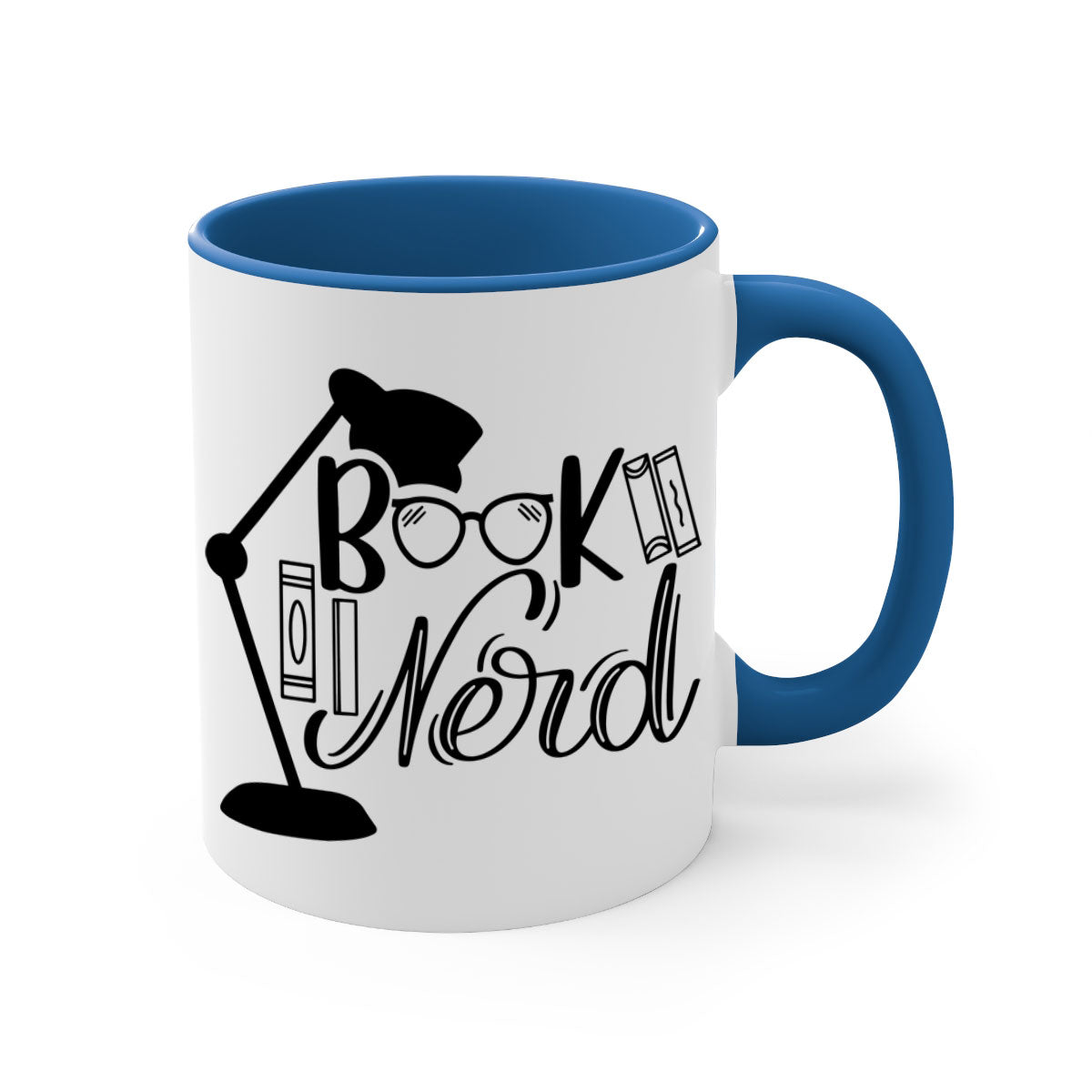 A stylish Book Nerd Mug featuring a two-tone design with a colored handle and glossy finish, perfect for coffee and tea lovers.