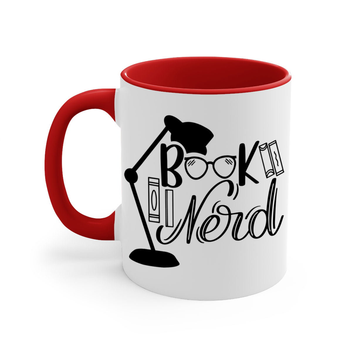 A stylish Book Nerd Mug featuring a two-tone design with a colored handle and glossy finish, perfect for coffee and tea lovers.