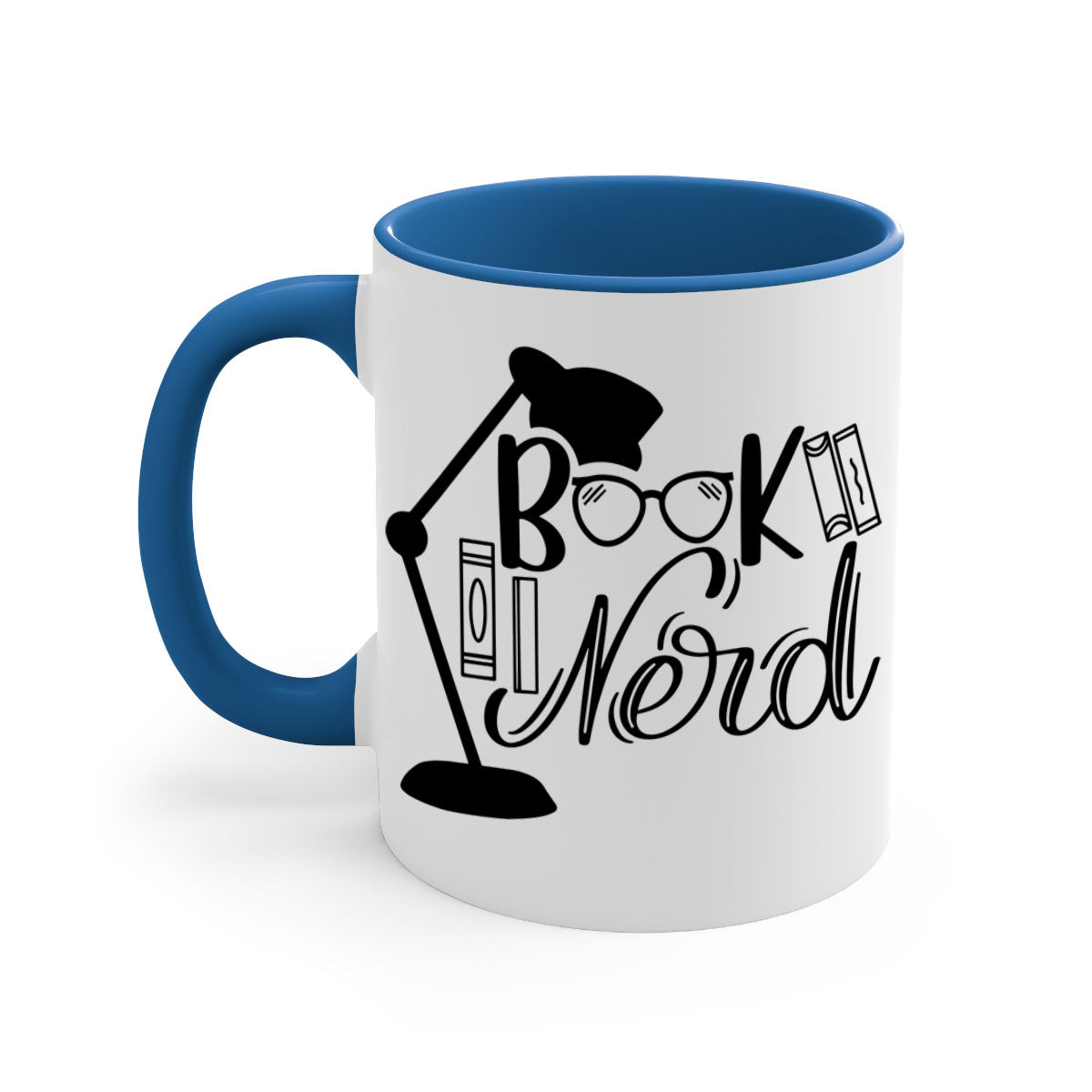 A stylish Book Nerd Mug featuring a two-tone design with a colored handle and glossy finish, perfect for coffee and tea lovers.