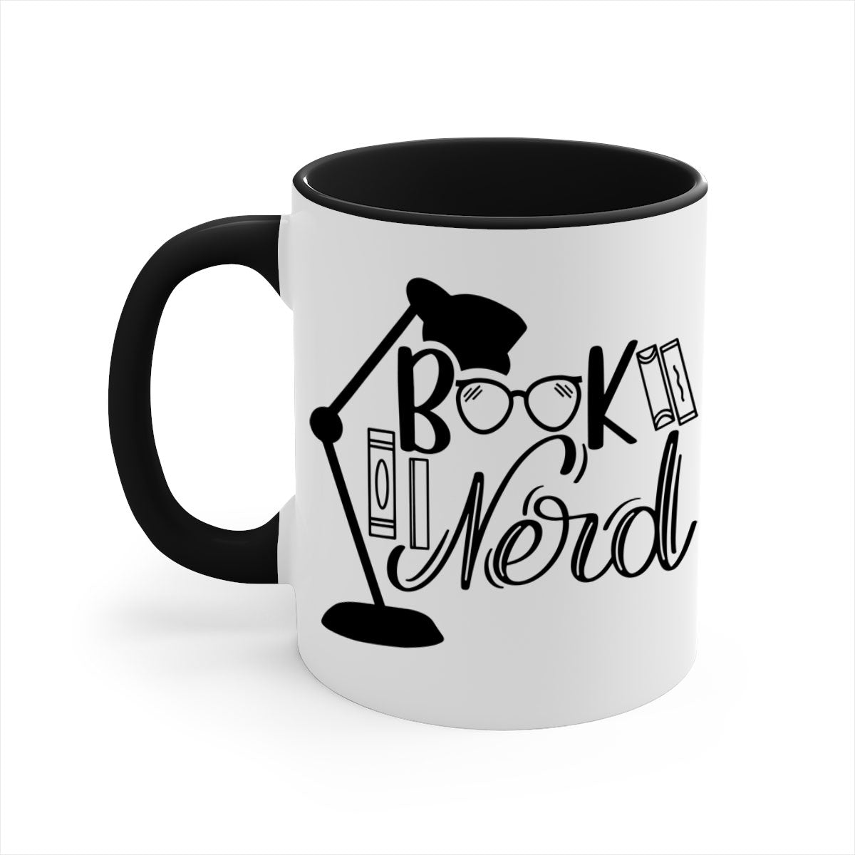 A stylish Book Nerd Mug featuring a two-tone design with a colored handle and glossy finish, perfect for coffee and tea lovers.