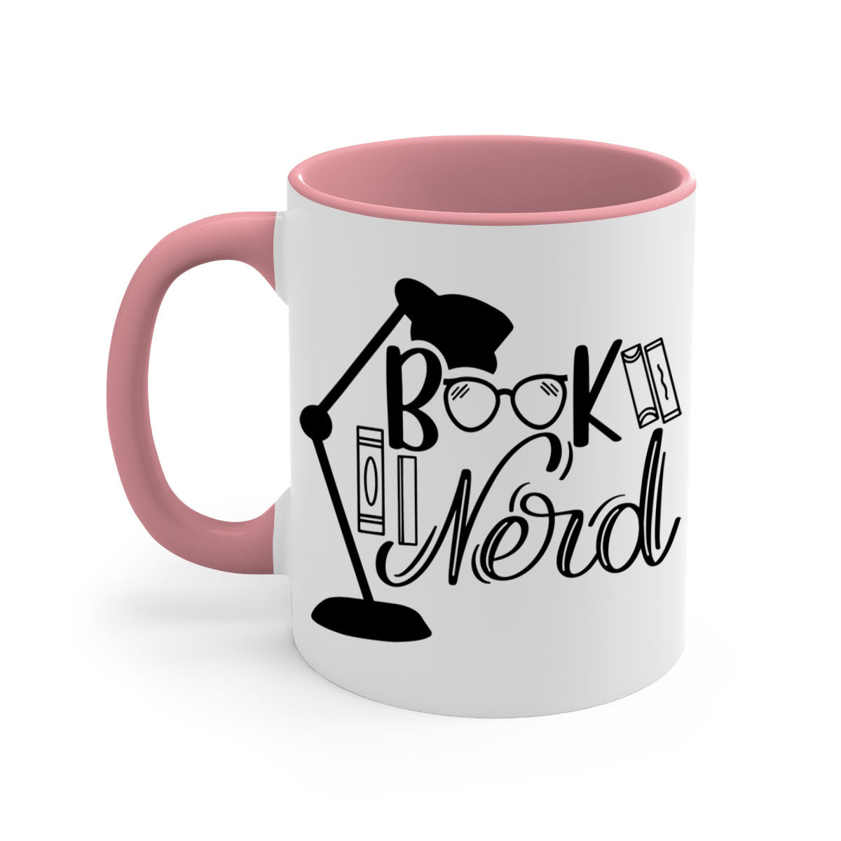 A stylish Book Nerd Mug featuring a two-tone design with a colored handle and glossy finish, perfect for coffee and tea lovers.